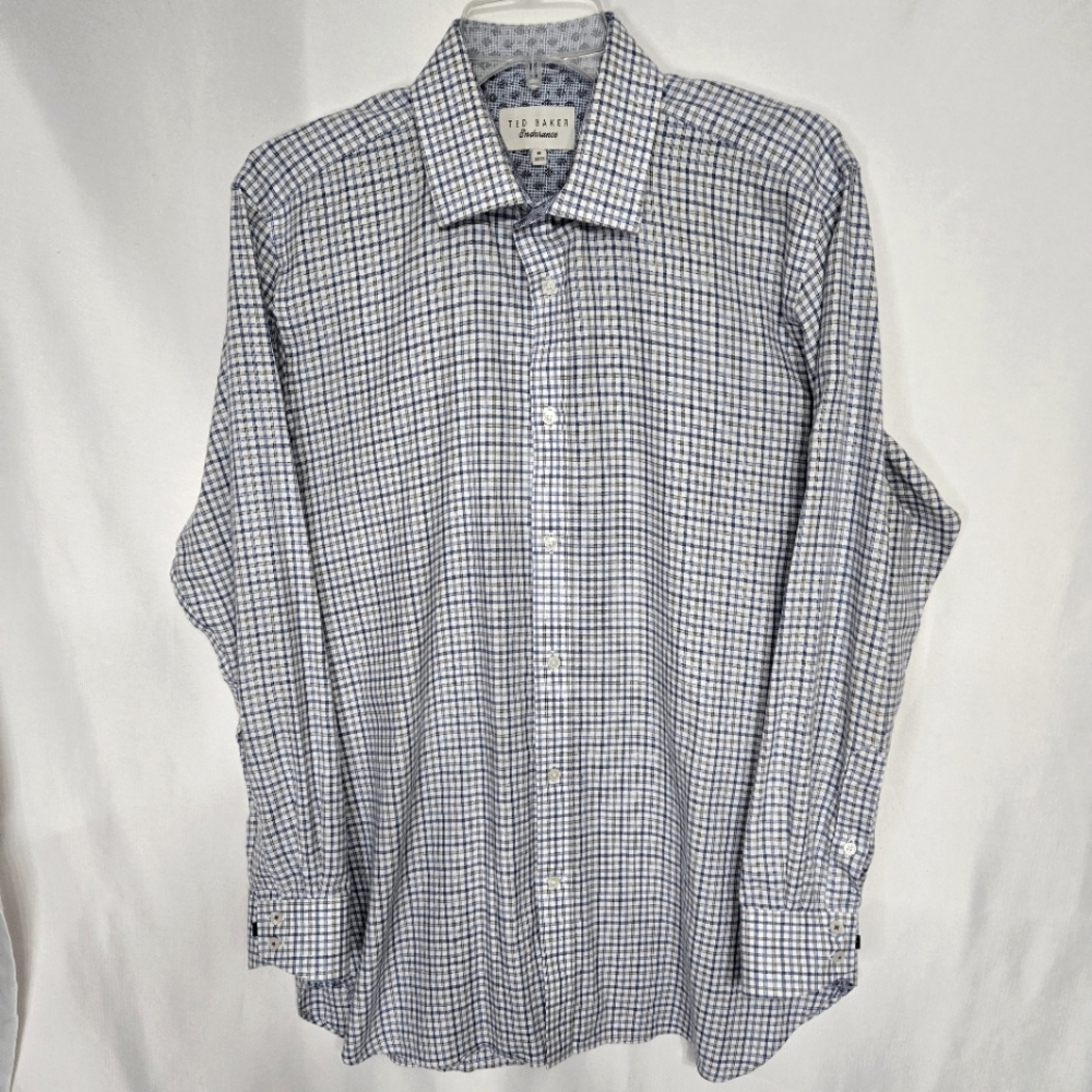 Ted Baker Endurance Blue/White Holiday Night Out Button Down Size 16- 32/33